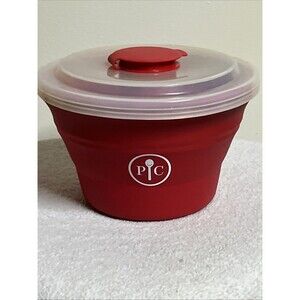Pampered Chef Microwave Popcorn Maker Popper Red Silicone Collapsible Bowl Large
